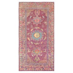 Doris Leslie Blau Samarkand Vintage Floral Dusty Rose Hand-Knotted Silk Rug