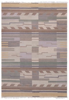 Doris Leslie Blau Scandinavian Art Deco Vintage Abstract Beige Flatweave Carpet