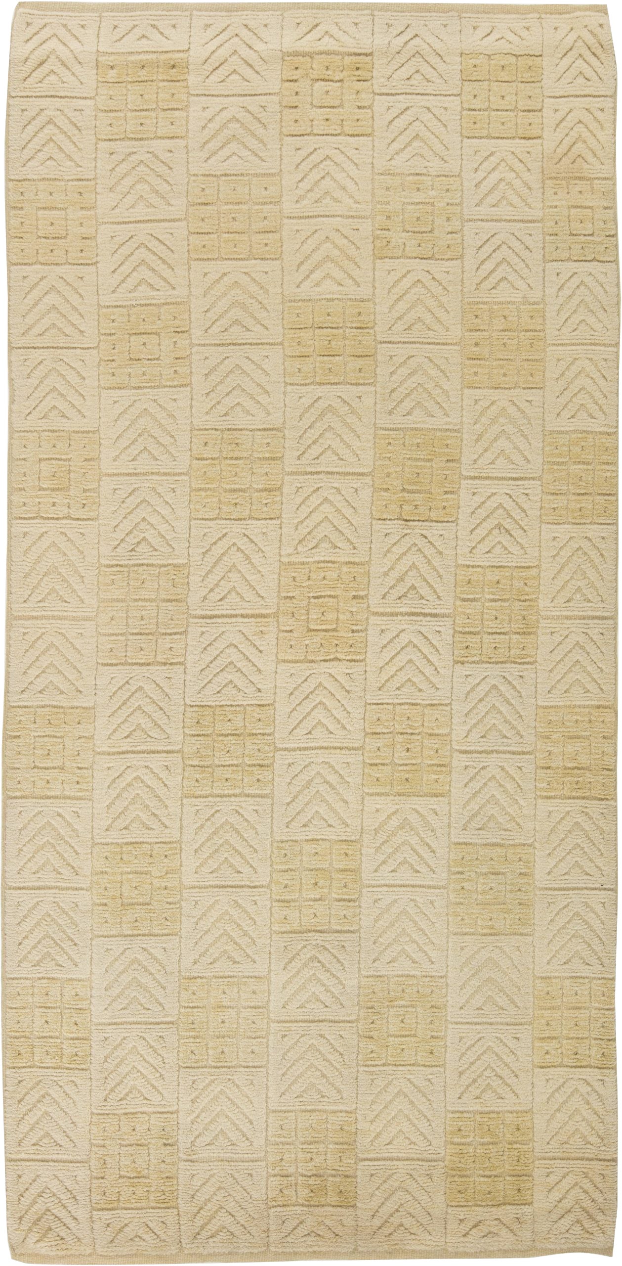 Doris Leslie Blau Scandinavian Mid-Century Geometric Cream Beige Half Pile Rug
