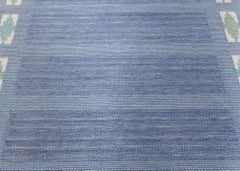 Tappeto vintage scandinavo blu a trama piatta "Doris Leslie Blau" di Ulla Parkdal