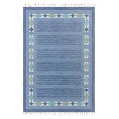 Tappeto vintage scandinavo blu a trama piatta "Doris Leslie Blau" di Ulla Parkdal