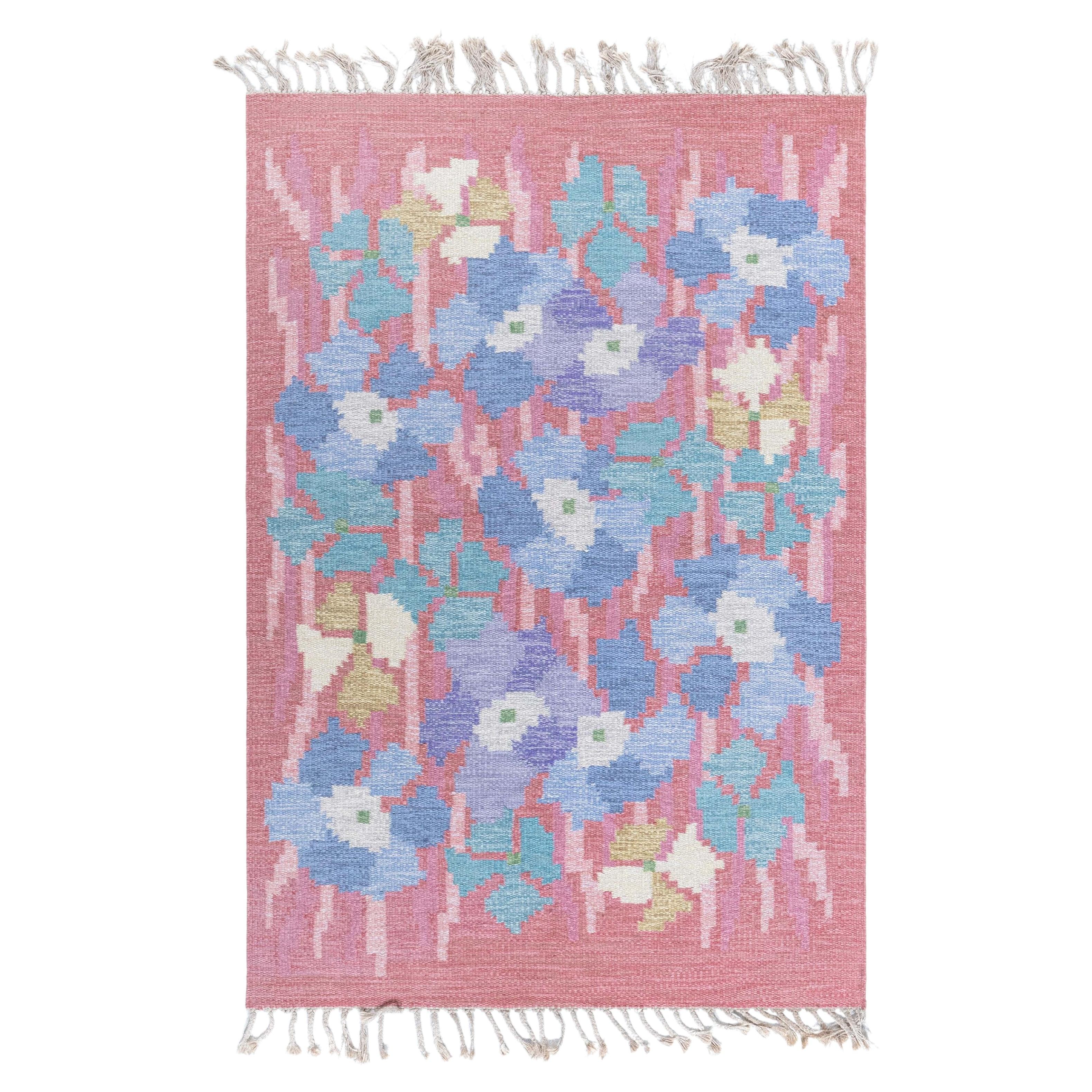 Doris Leslie Blau Scandinavian Vintage Floral Cream Flatweave Wool Rug