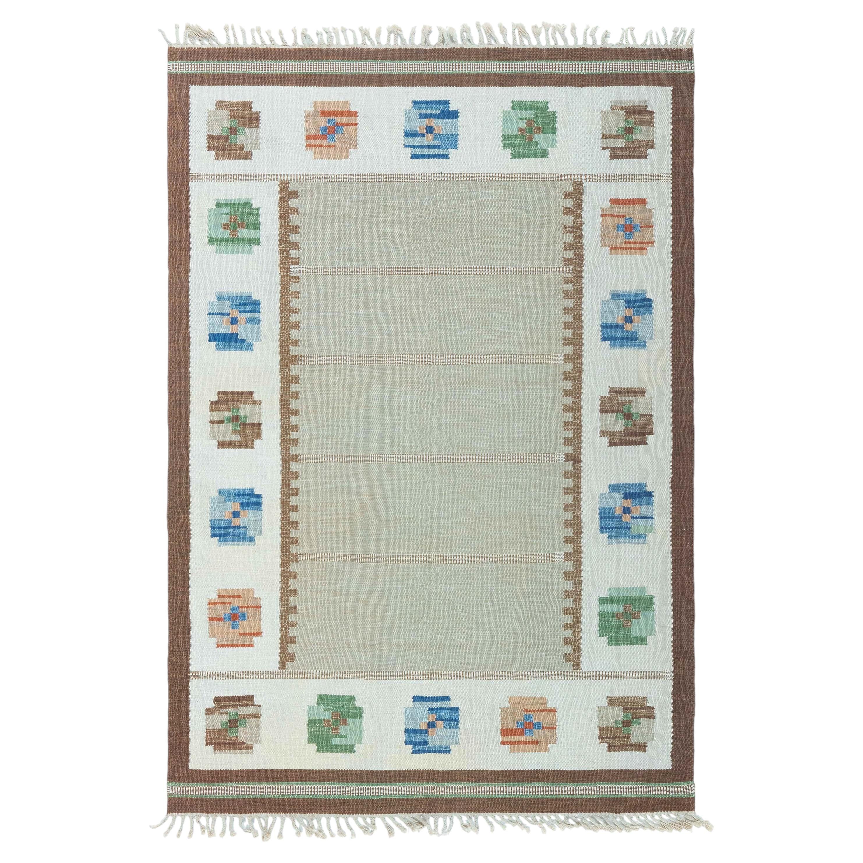 Doris Leslie Blau Scandinavian Vintage Geometric Light Beige Flatweave Carpet