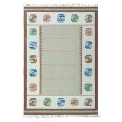 Tappeto in lana a trama piatta, color beige chiaro, con motivi geometrici vintage scandinavi, di Doris Leslie Blau