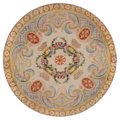 Doris Leslie Blau Spanish Vintage Floral Cream Beige Hand-Knotted Wool Rug