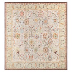 Doris Leslie Blau Spanish Vintage Floral Light Beige Hand-Knotted Wool Rug
