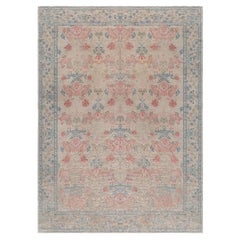Doris Leslie Blau Spanish Vintage Floral Soft Beige Hand-Knotted Wool Rug