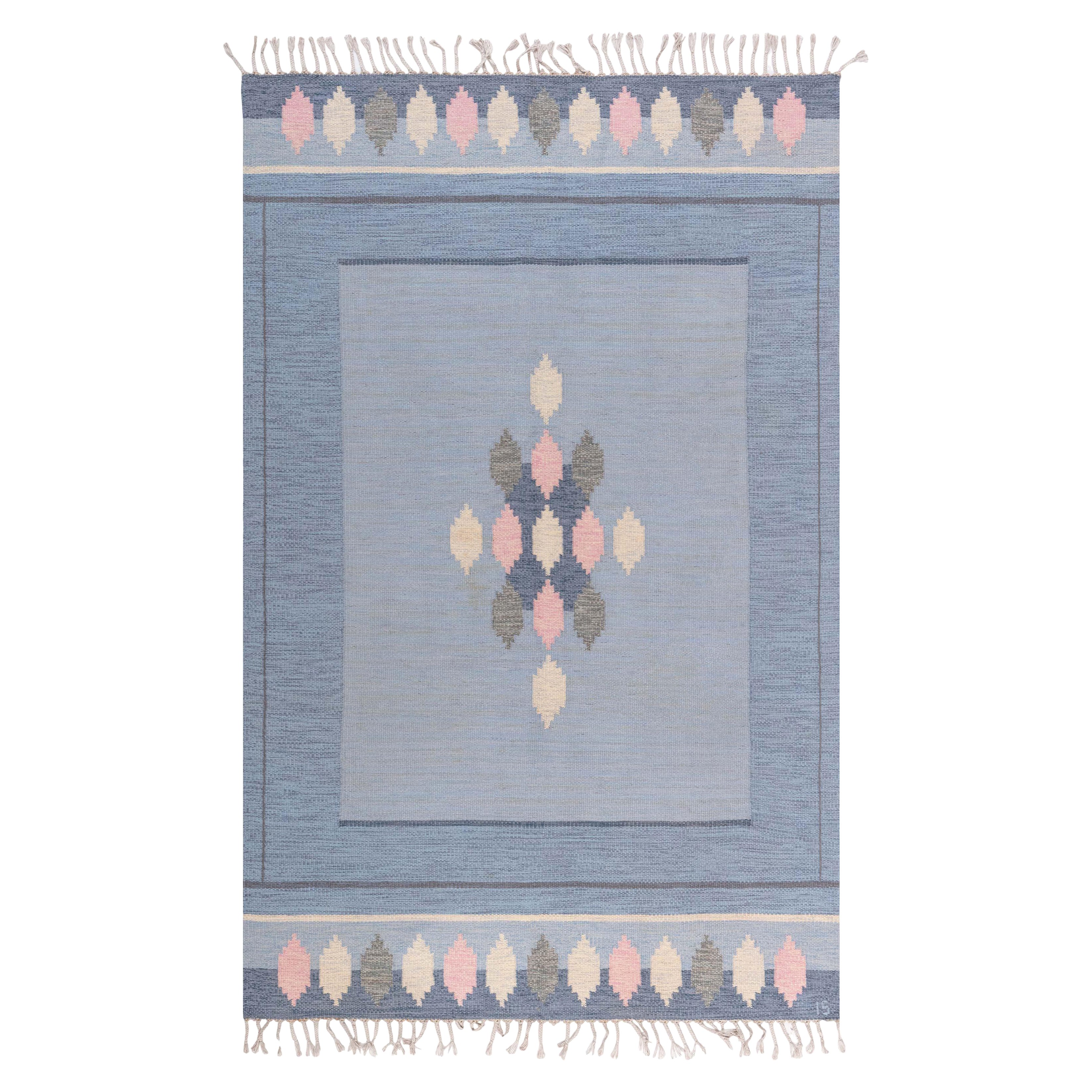 Doris Leslie Blauer „Sparreholm“ Schwedischer Vintage-Teppich von Ingegerd Silow