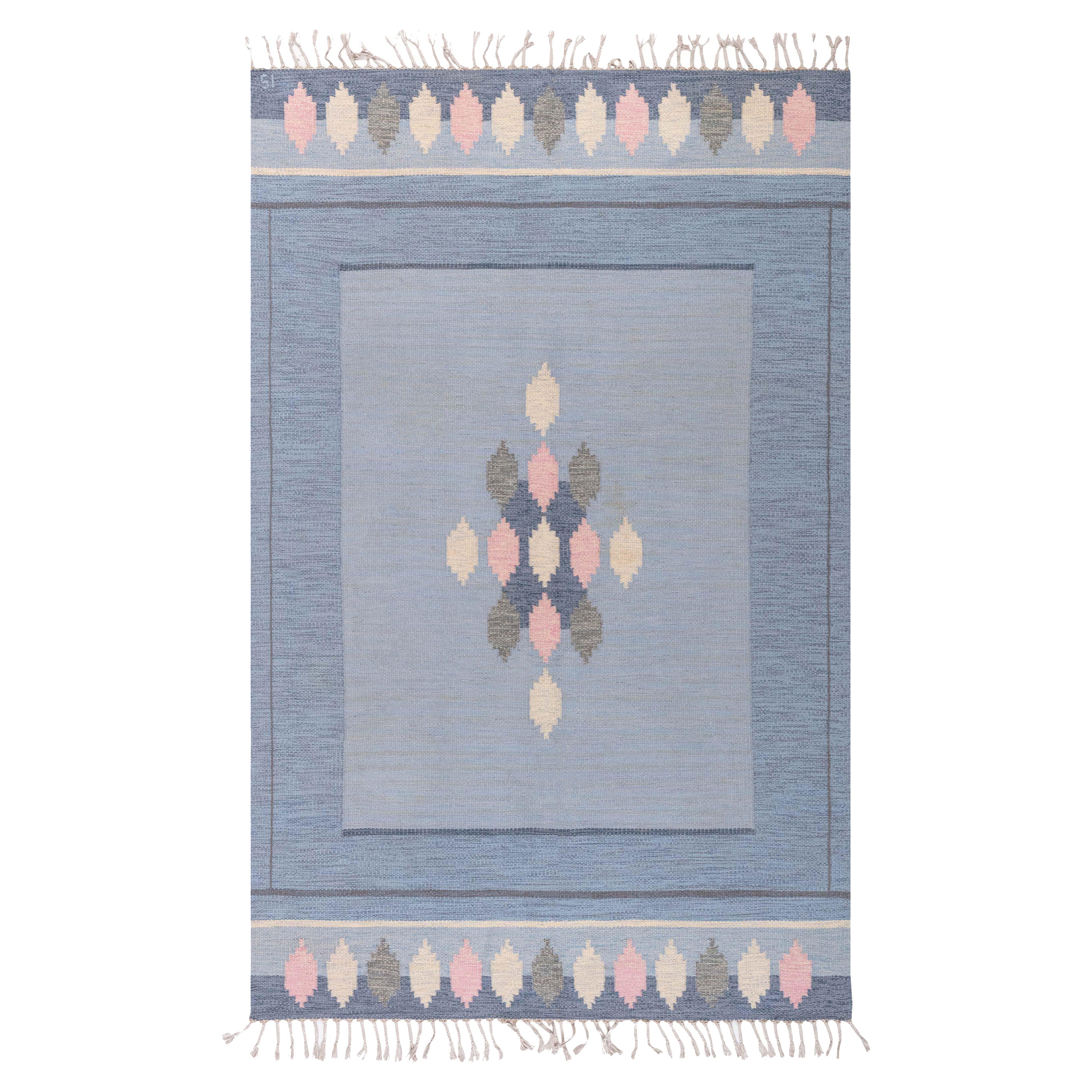 Doris Leslie Blauer „Sparreholm“ Schwedischer Vintage-Teppich von Ingegerd Silow