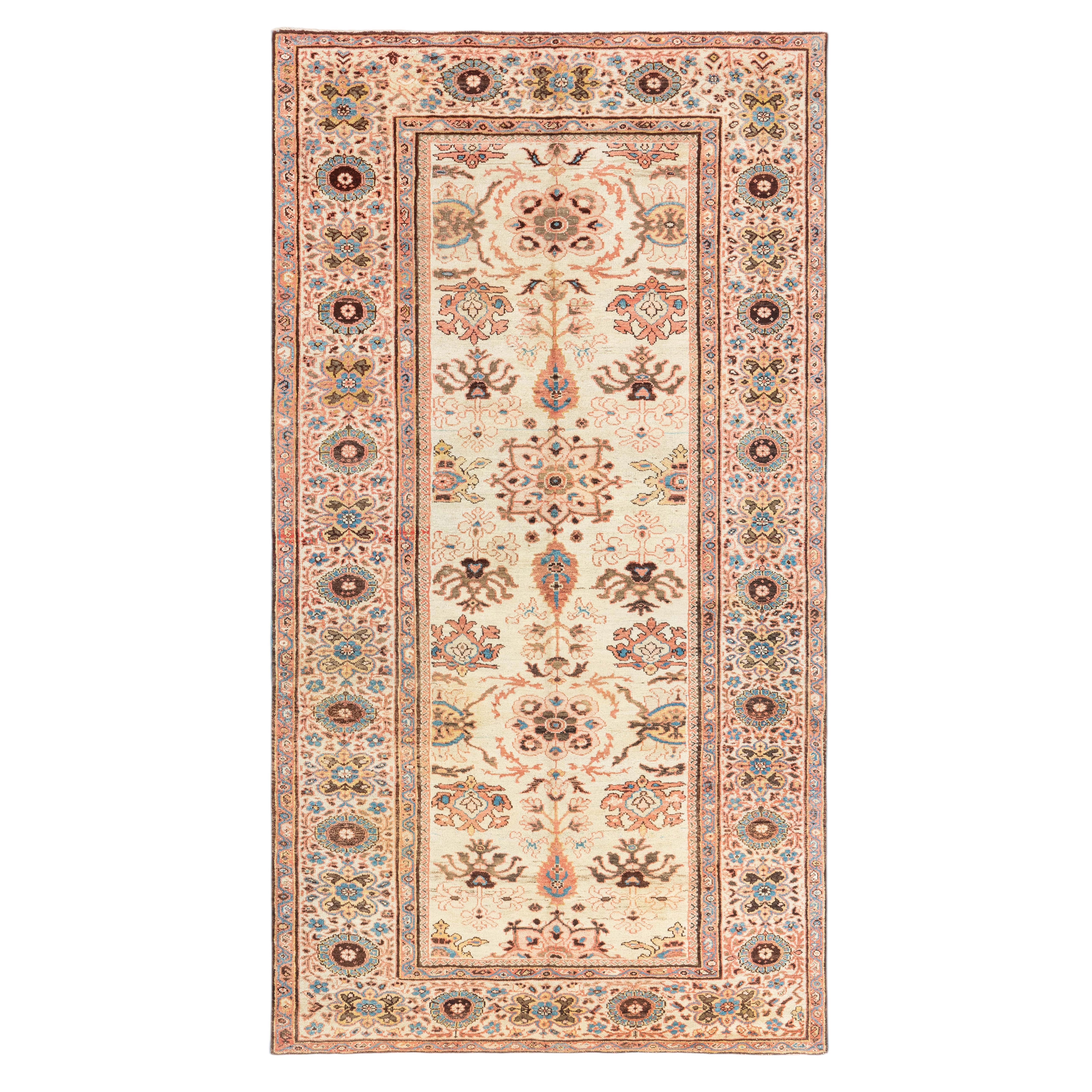 Doris Leslie Blau Antique Sultanabad Rug Floral Allover Cream Beige - c. 1880 en vente