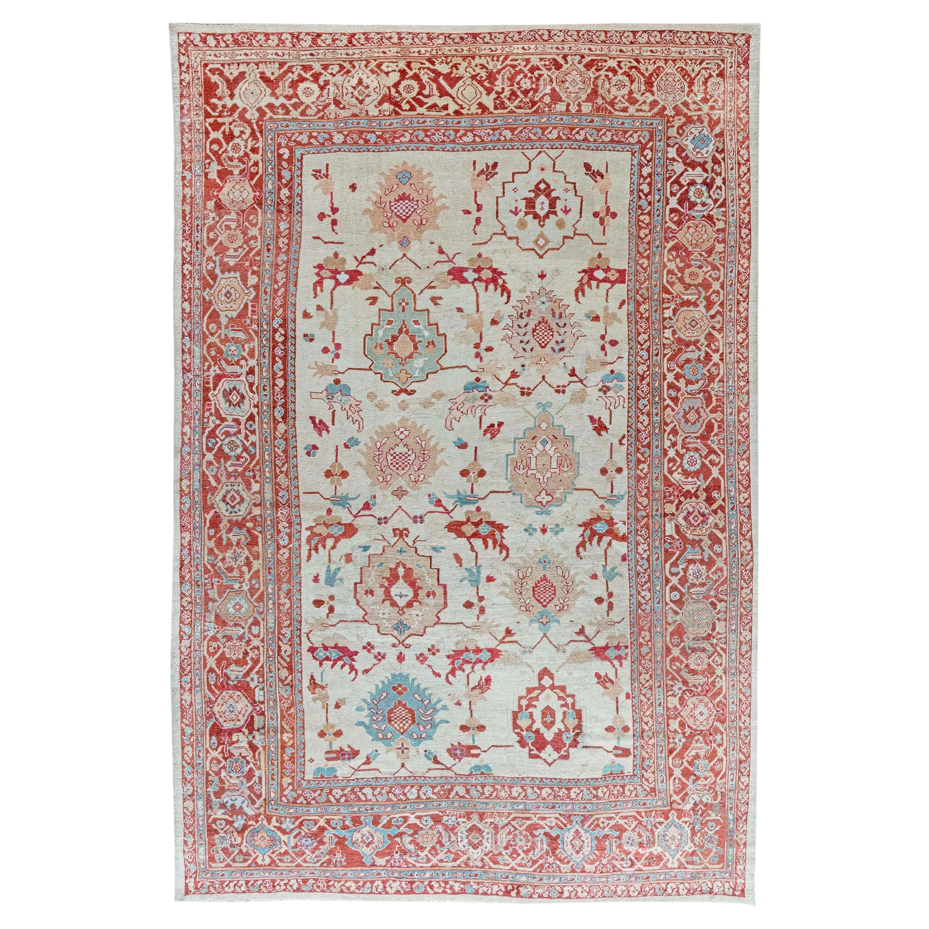 Doris Leslie Blau Sultanabad Antique Allover Floral Light Beige Rug - c. 1920