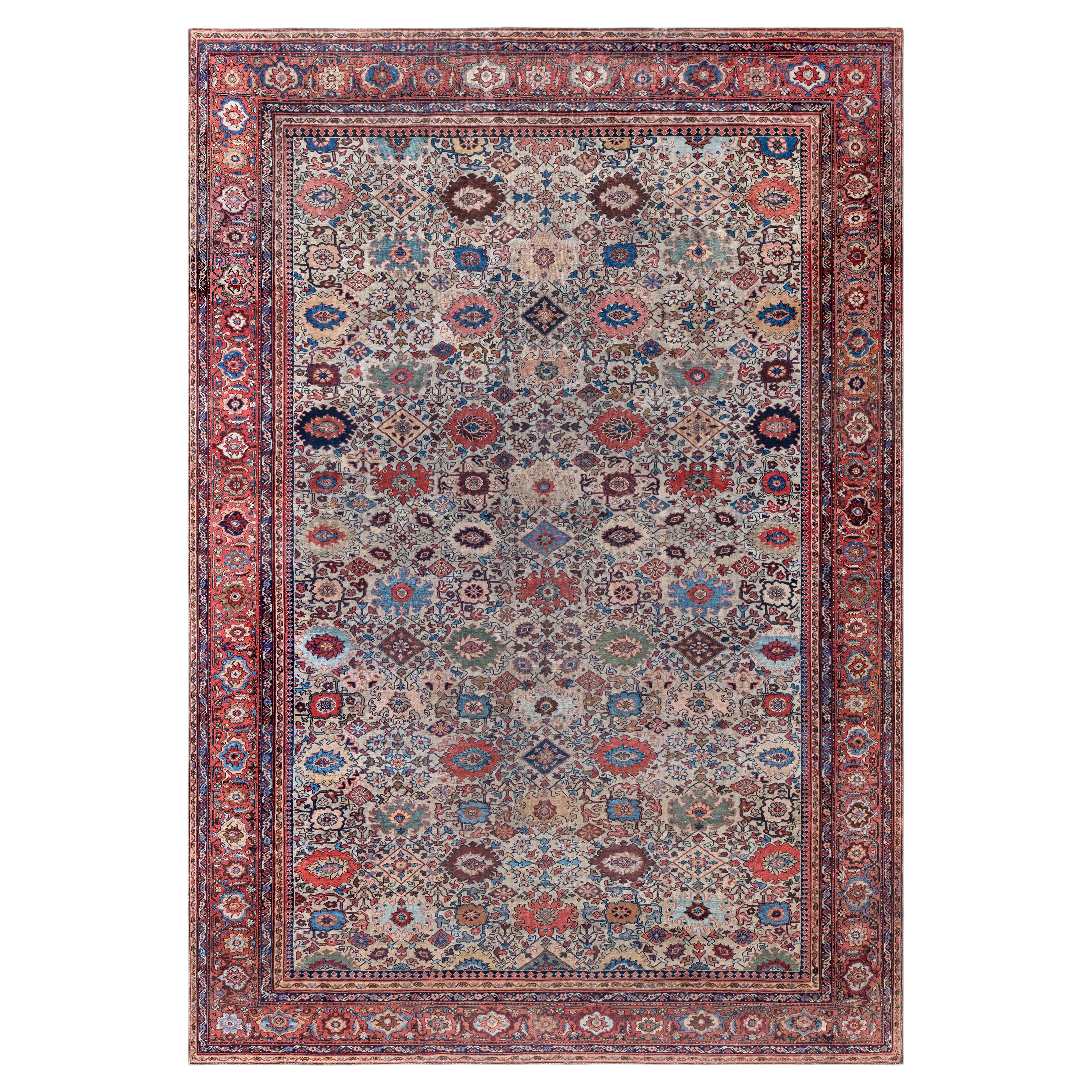 Doris Leslie Blau Sultanabad Antique Allover Geometric Light Beige Rug - c. 1880 For Sale