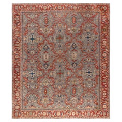 Doris Leslie Blau Sultanabad Alfombra antigua geométrica allover gris pizarra - c. 1920