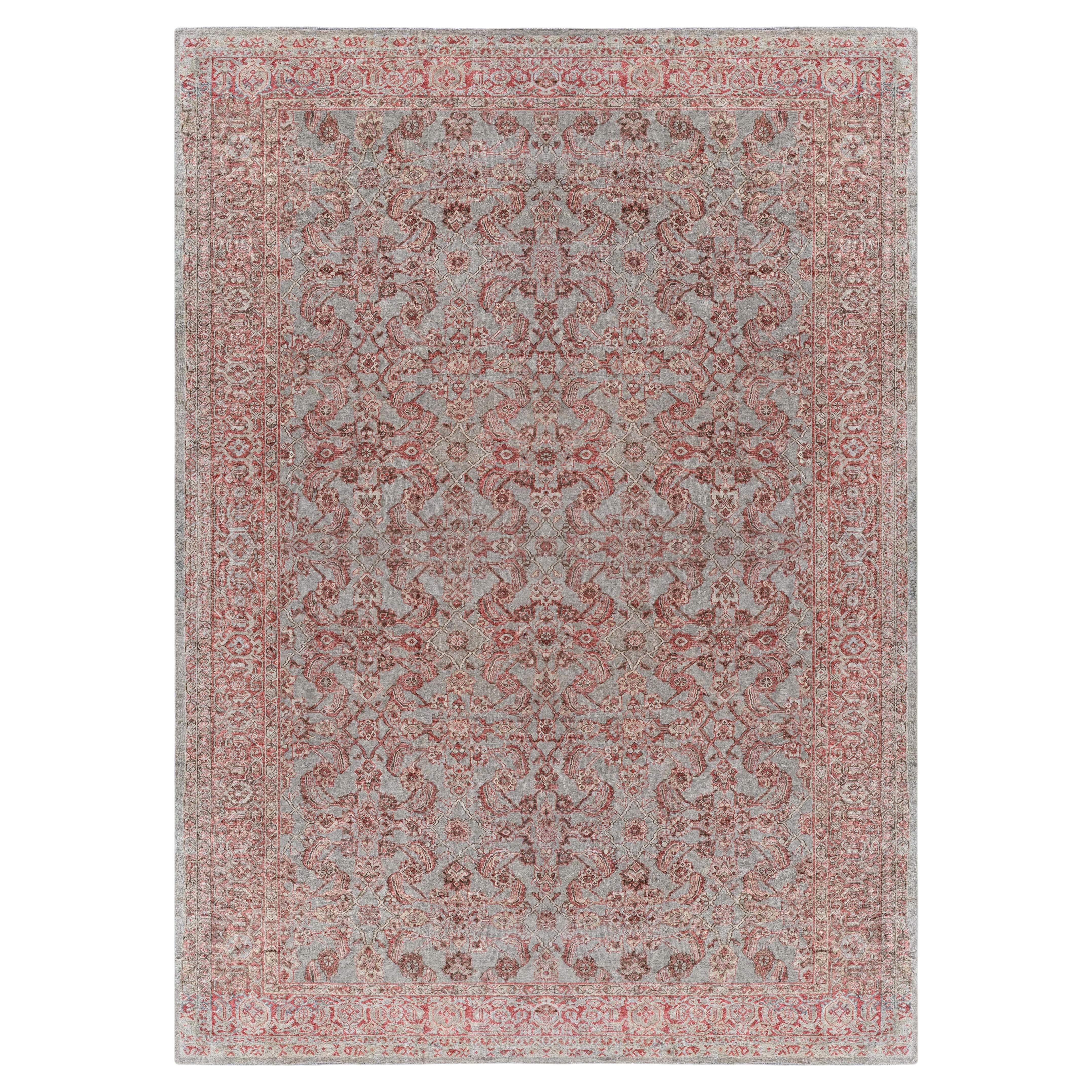 Doris Leslie Blau Sultanabad Antique Classic Taupe With Rust Rug - c. 1900 For Sale