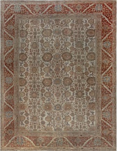 Doris Leslie Blau Sultanabad Antique Floral Allover Light Beige Rug - c. 1880