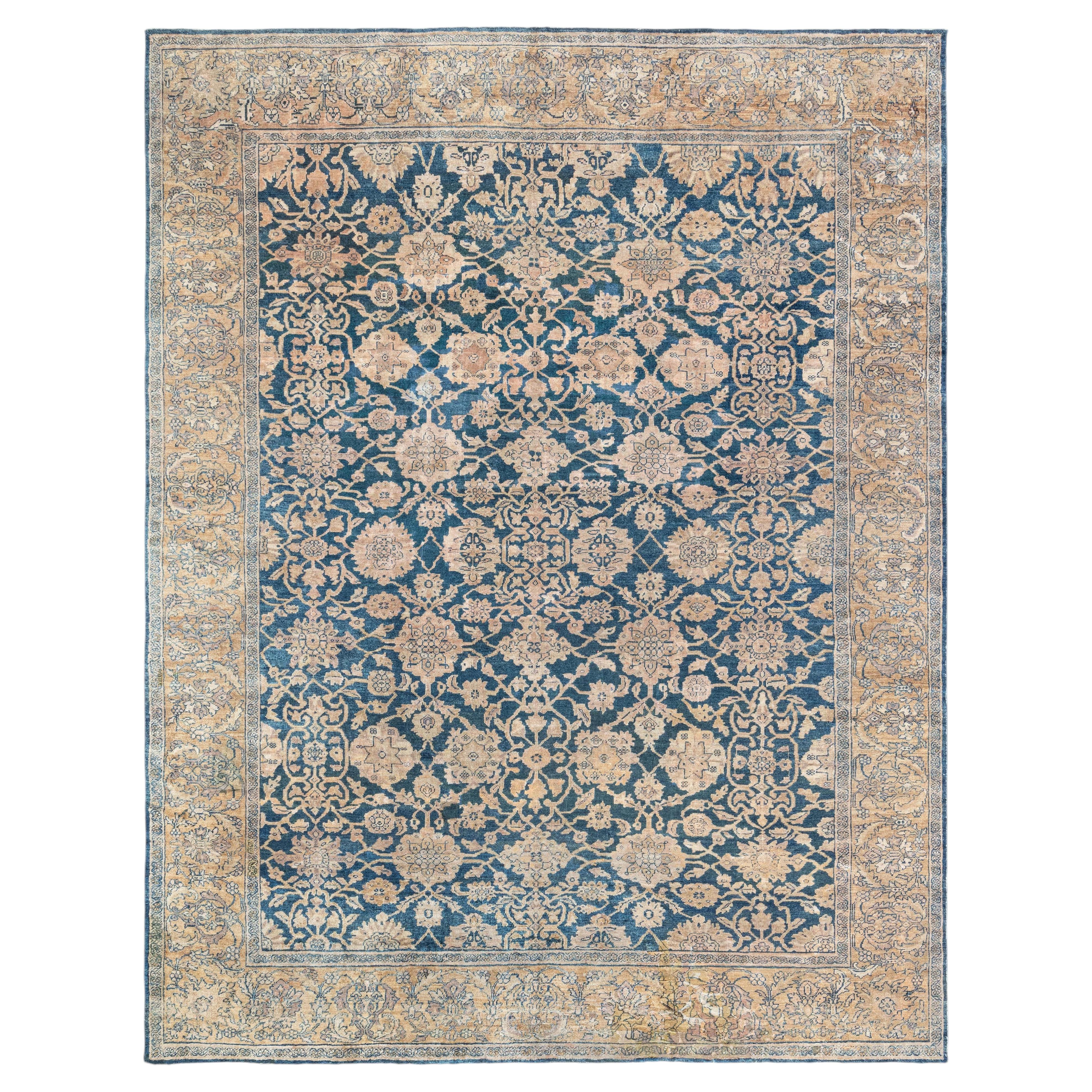 Doris Leslie Blau Sultanabad Antiker floraler Allover-Teppich in warmem Tan - ca. 1900