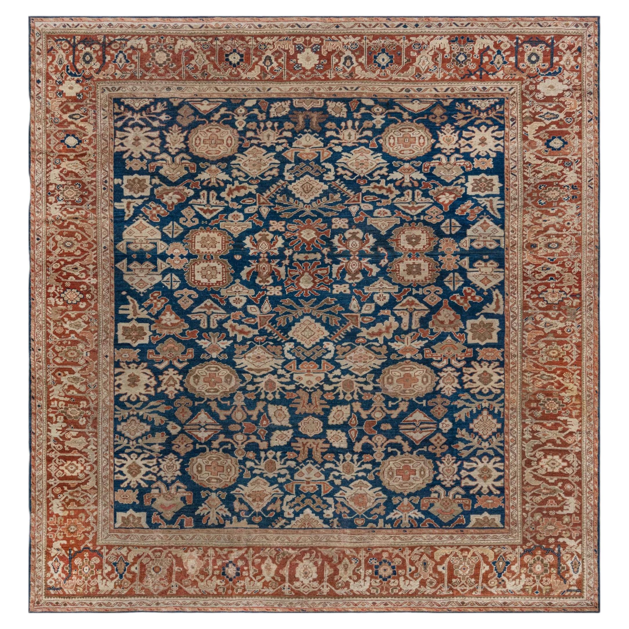Doris Leslie Blau Sultanabad Antiker floraler Allover-Teppich in warmem Tan - ca. 1930