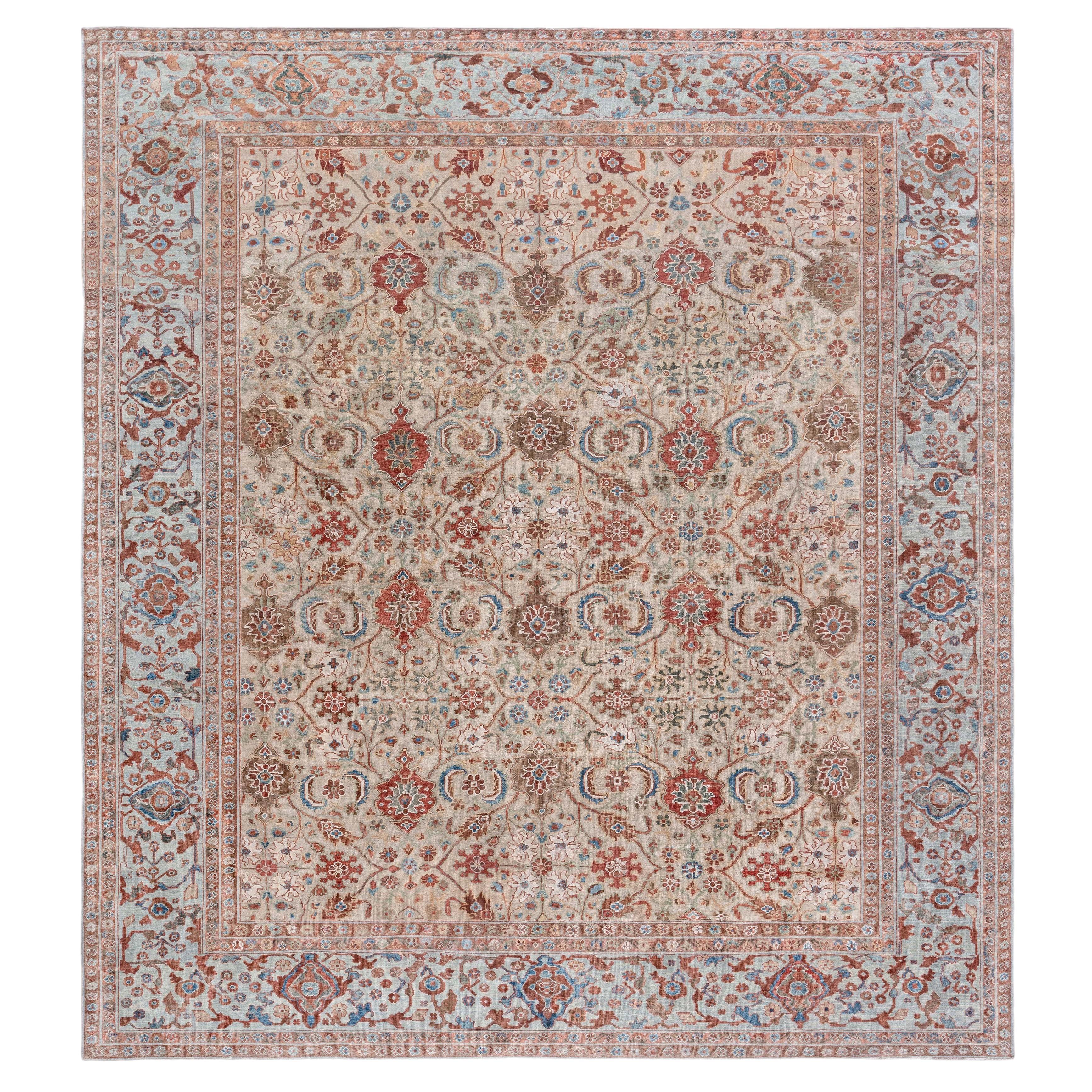 Doris Leslie Blau Sultanabad Antique Floral Allover Warm Tan Rug - c. 1910