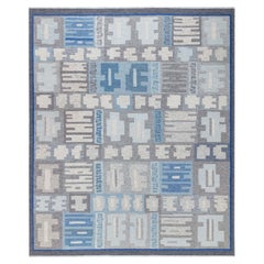 Doris Leslie Blauer schwedischer flacher gewebter Teppich von Alice Lund