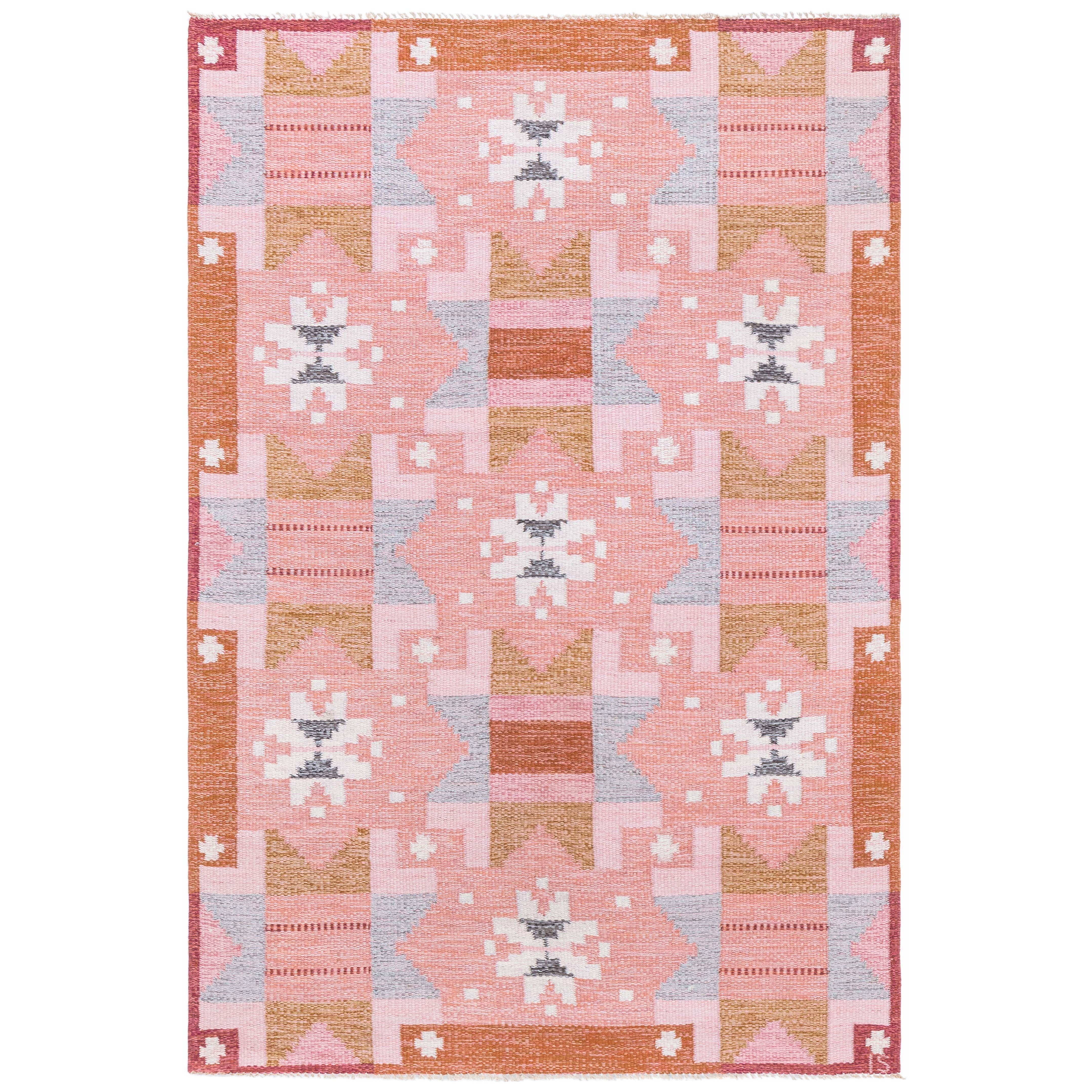 Doris Leslie Blau Swedish Flat Woven Rug by Ingegerd Silow For Sale