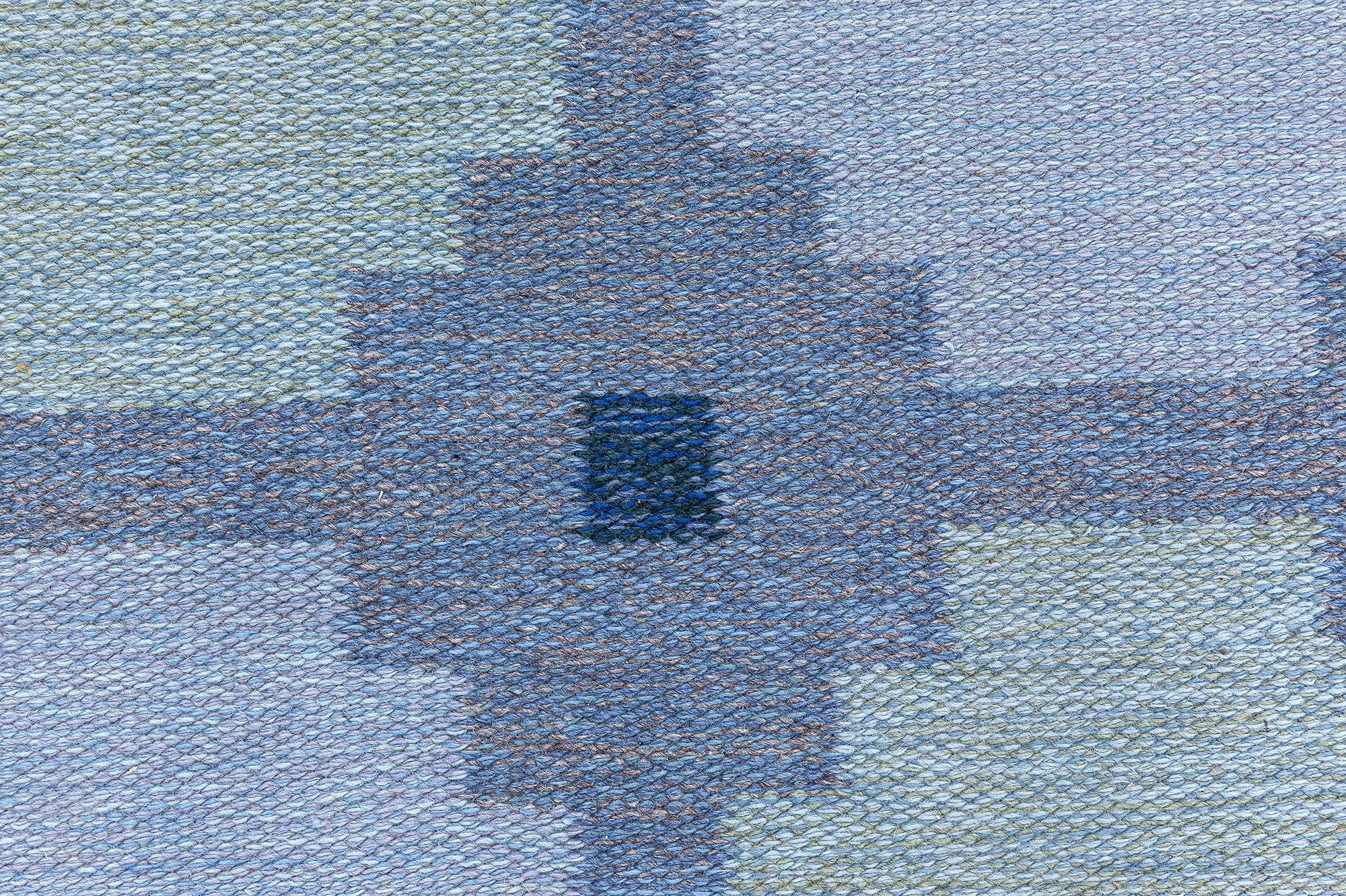 Tessuto a mano Tappeto a tessitura piatta Doris Leslie Blau Swedish Geometric Blue in vendita