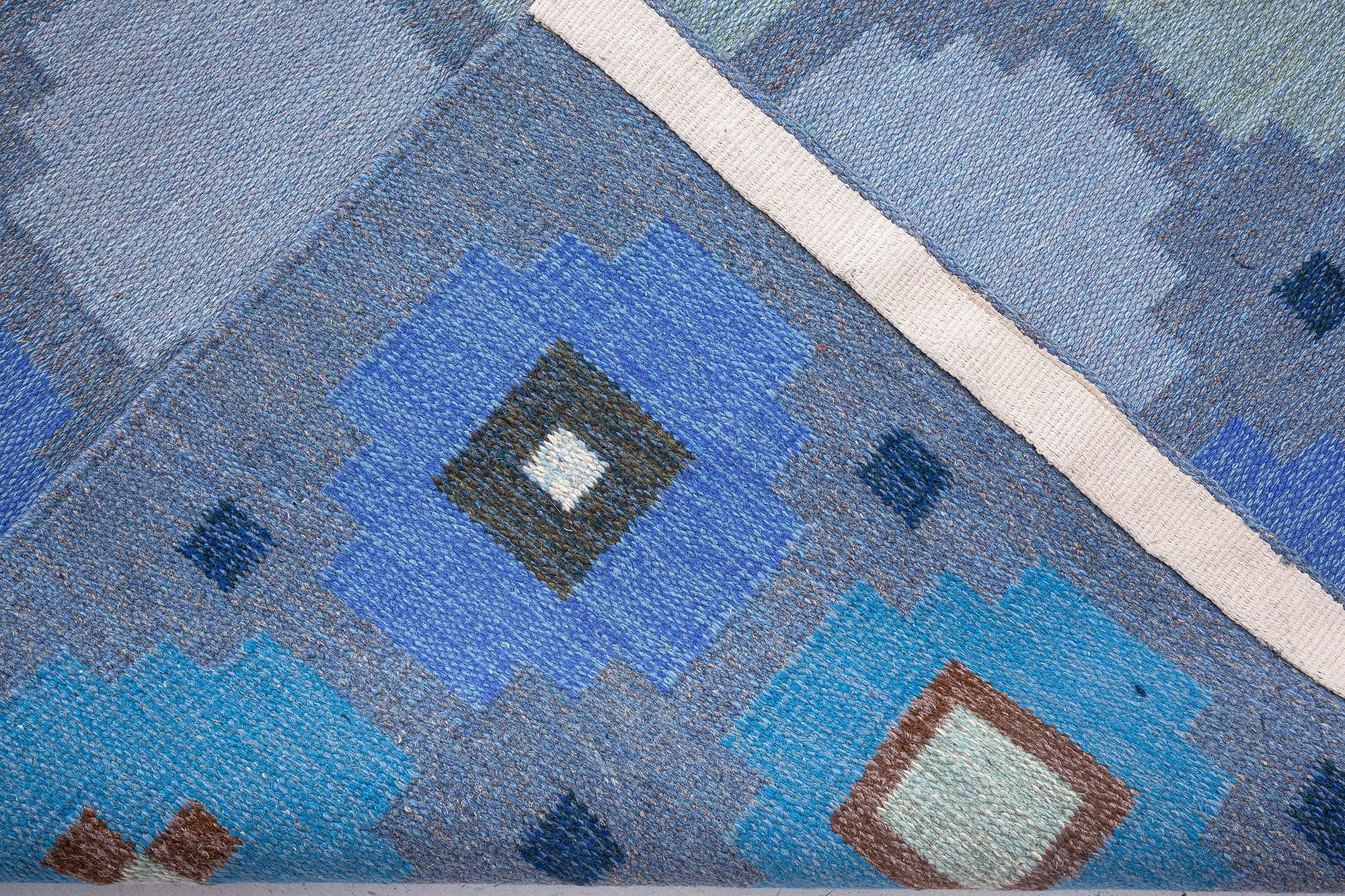 Tapis suédois tissé plat bleu géométrique Doris Leslie Blau en vente 1