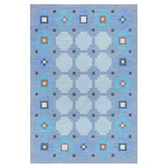 Doris Leslie Blau Swedish Geometric Blue Flat Woven Rug
