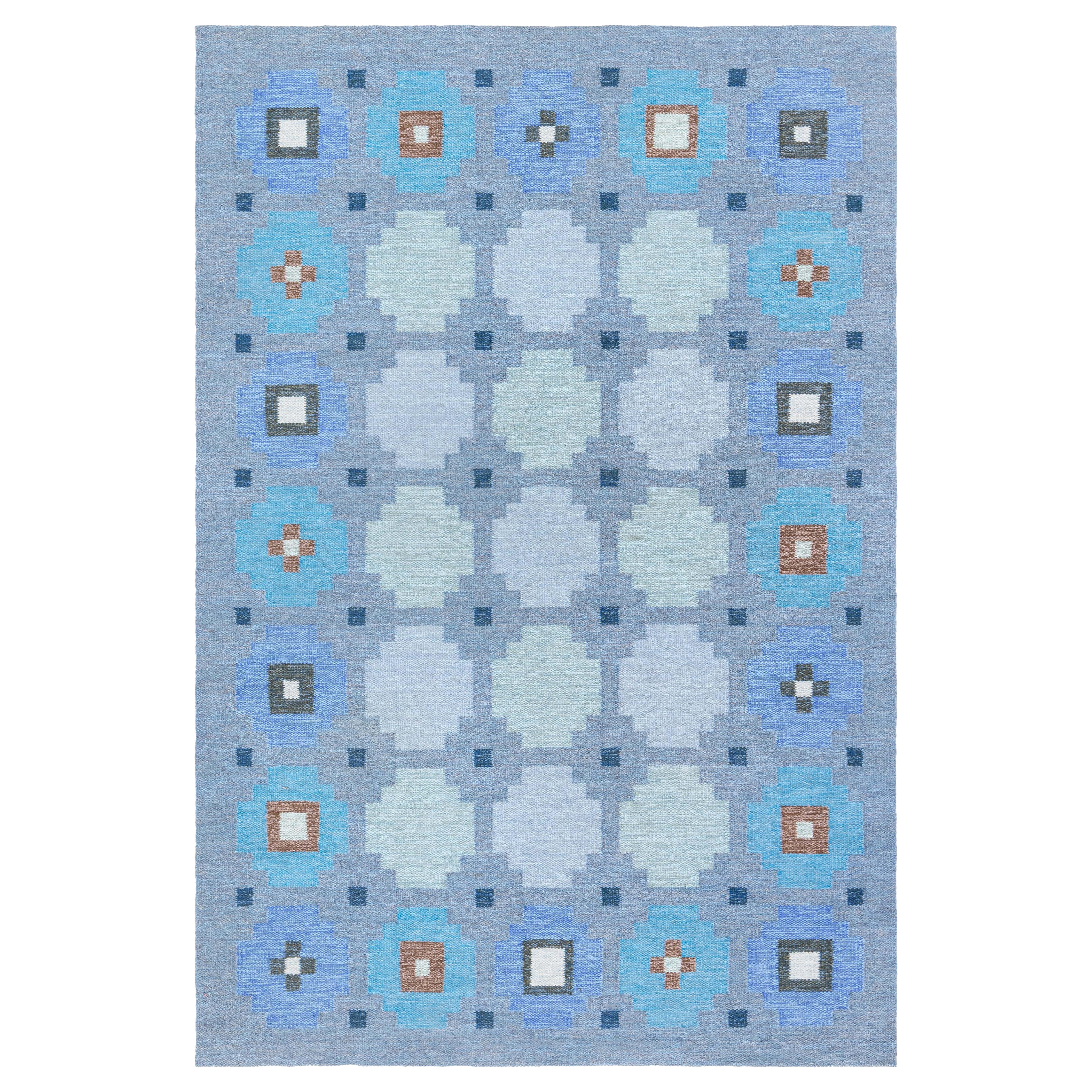 Tappeto a tessitura piatta Doris Leslie Blau Swedish Geometric Blue