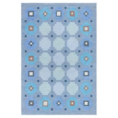 Doris Leslie Blau Swedish Geometric Blue Flat Woven Rug