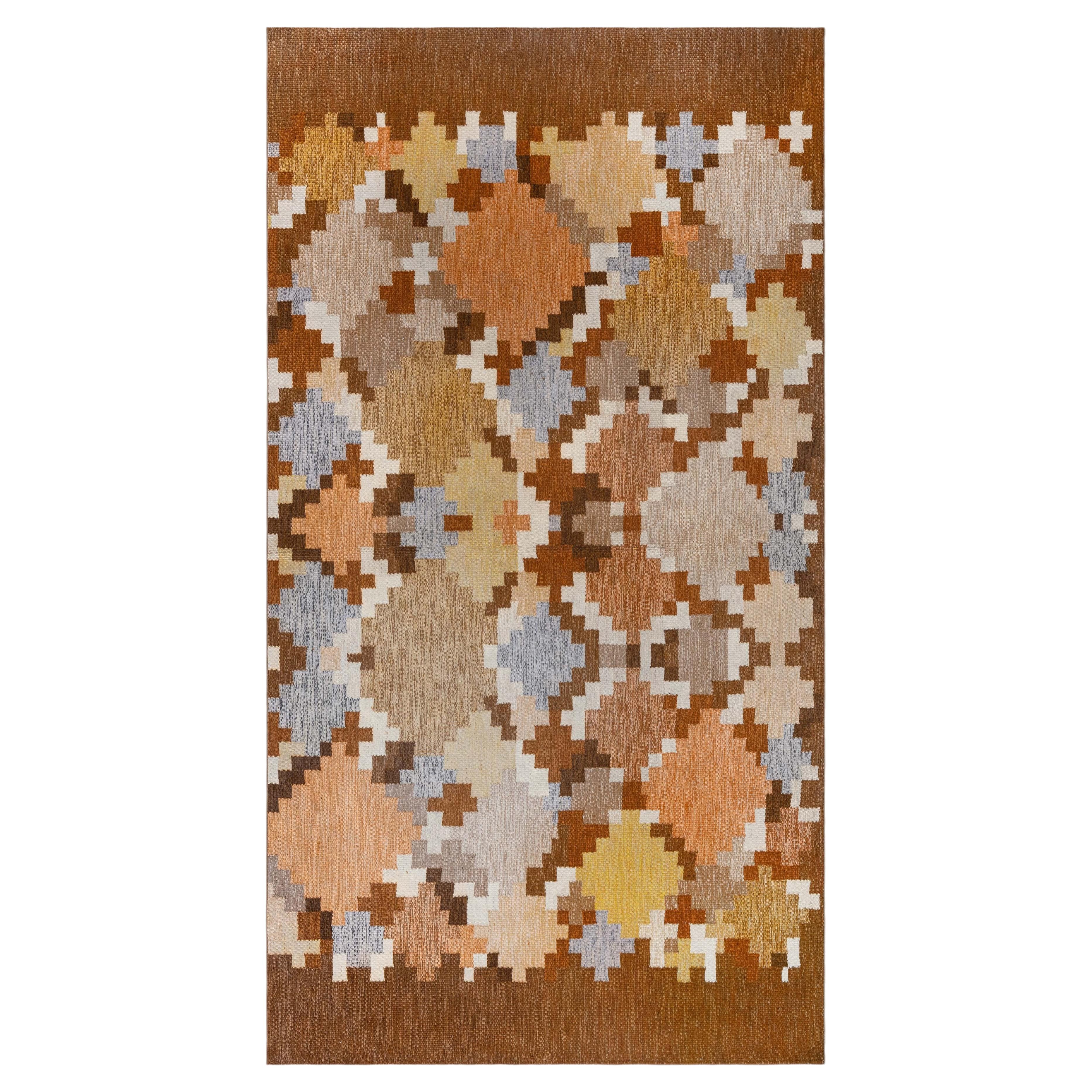 Doris Leslie Blau Swedish Mid-Century Geometric Beige Flatweave Rug (Fragment)