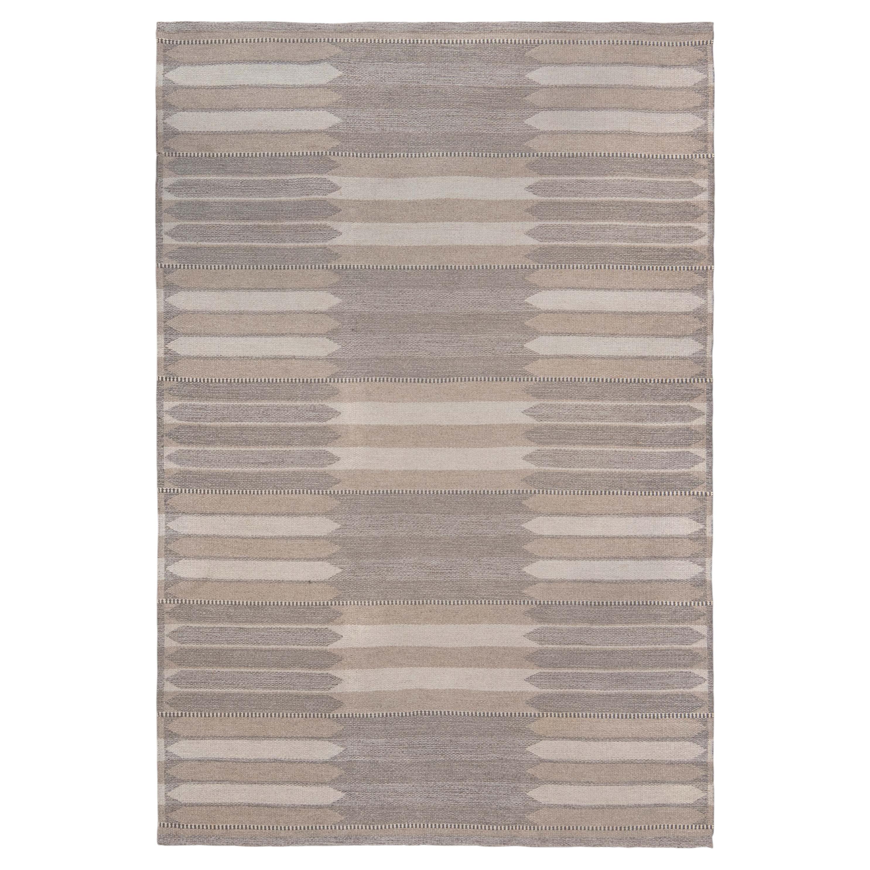 Doris Leslie Blau Swedish Mid-Century Striped Beige Flatweave Rug Double Sided