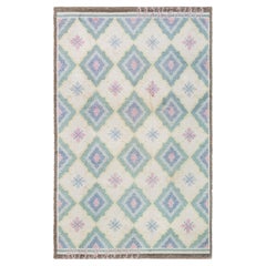 Doris Leslie Blau Swedish Vintage Geometric Cream Hand-Knotted Rug Rya Pile Rug