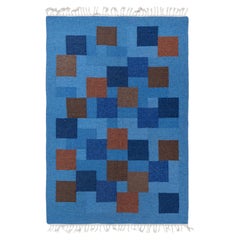 Doris Leslie Blau Swedish Vintage Geometric Light Blue Flatweave Wool Carpet