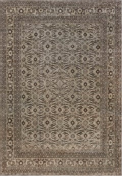 Doris Leslie Blau Tabriz Antique Allover Floral Classic Taupe Rug - c. 1900