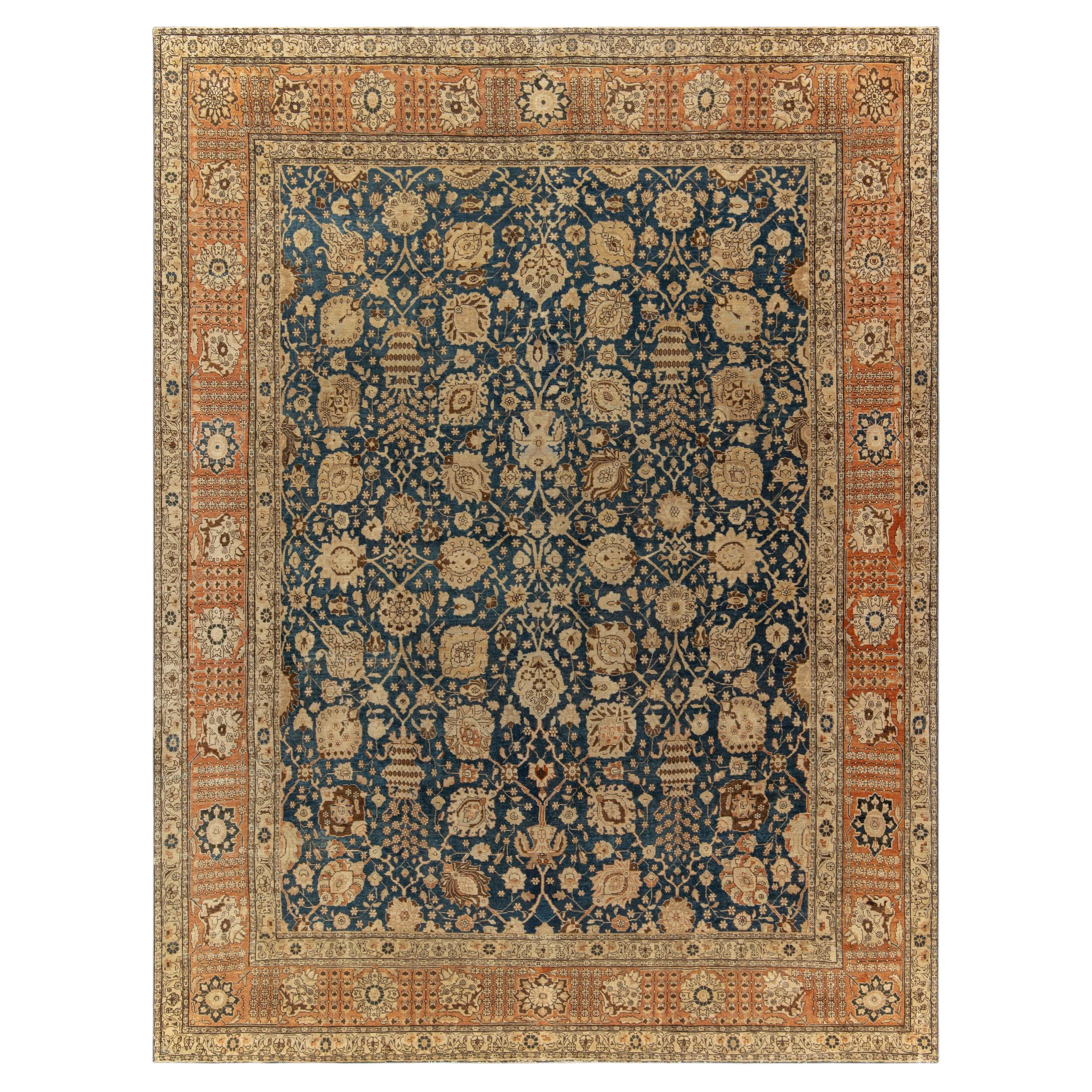 Doris Leslie Blau Tabriz Antique Allover Floral In Warm Tan Rug - c. 1900