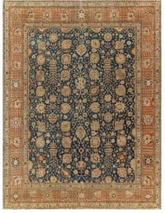 Doris Leslie Blau Tabriz Antique Allover Floral In Warm Tan Rug - c. 1900