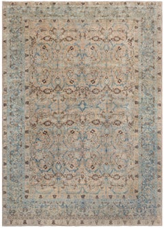 Doris Leslie Blau Antique Tabriz Allover Floral Rug In Pale Sand - c. 1920