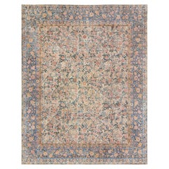 Doris Leslie Blau Tabriz Antique Allover Floral Soft Beige Rug - c. 1880