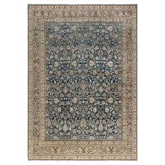 Doris Leslie Blau Tabriz Antique Allover Floral Teal Hand-Knotted Rug - c. 1900