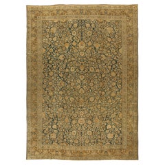 Doris Leslie Blau Tabriz Antique Allover Floral Teal Hand-Knotted Rug - c. 1900