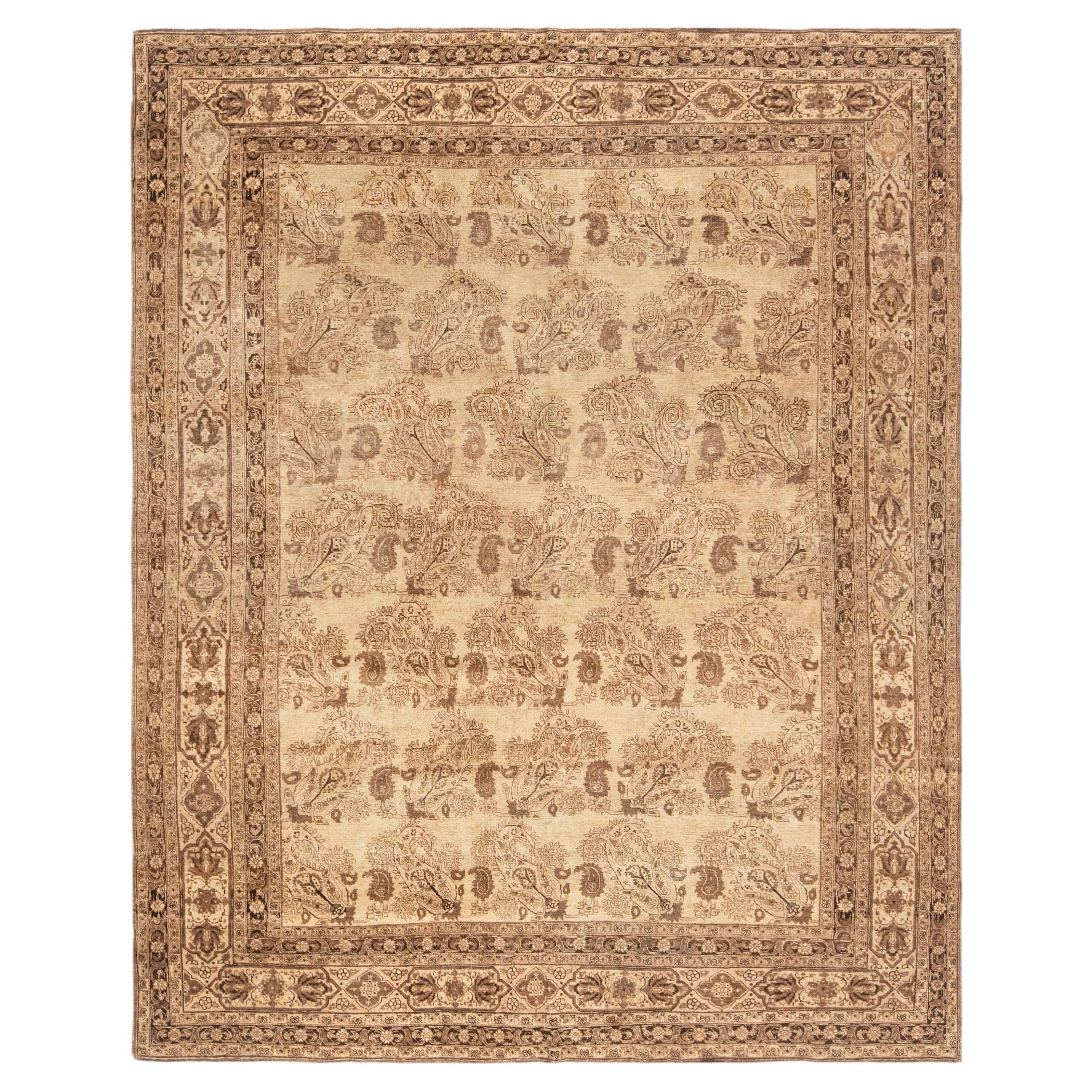 Doris Leslie Blau Tabriz Antique Allover Floral Warm Tan Carpet - c. 1920 For Sale
