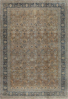 Doris Leslie Blau Tabriz Antique Allover Floral Warm Tan Rug - c. 1900