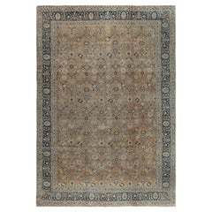 Doris Leslie Blau Tabriz Antique Allover Floral Warm Tan Rug - c. 1900