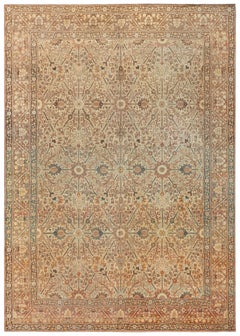Doris Leslie Blau Tabriz Antique Allover Floral Warm Tan Rug - c. 1920