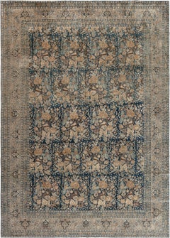 Doris Leslie Blau Tabriz Antique Floral Allover Light Beige Rug - c. 1900