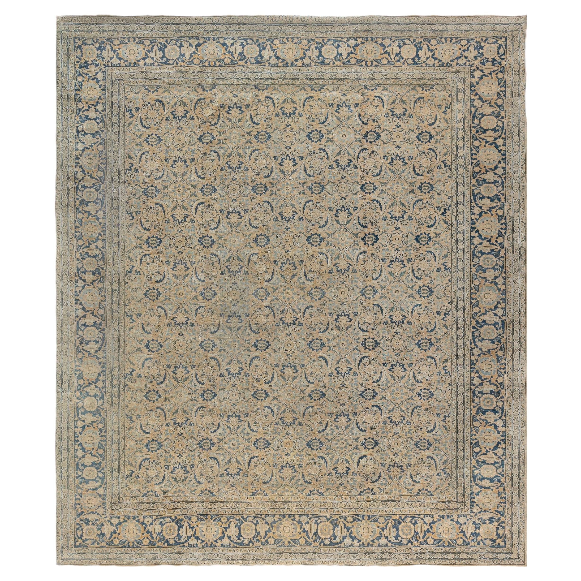 Doris Leslie Blau Tabriz Alfombra Floral Antigua Allover Beige Suave - c. 1920