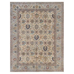 Doris Leslie Blau Tabriz Antique Floral Allover Soft Beige Rug - c. 1920