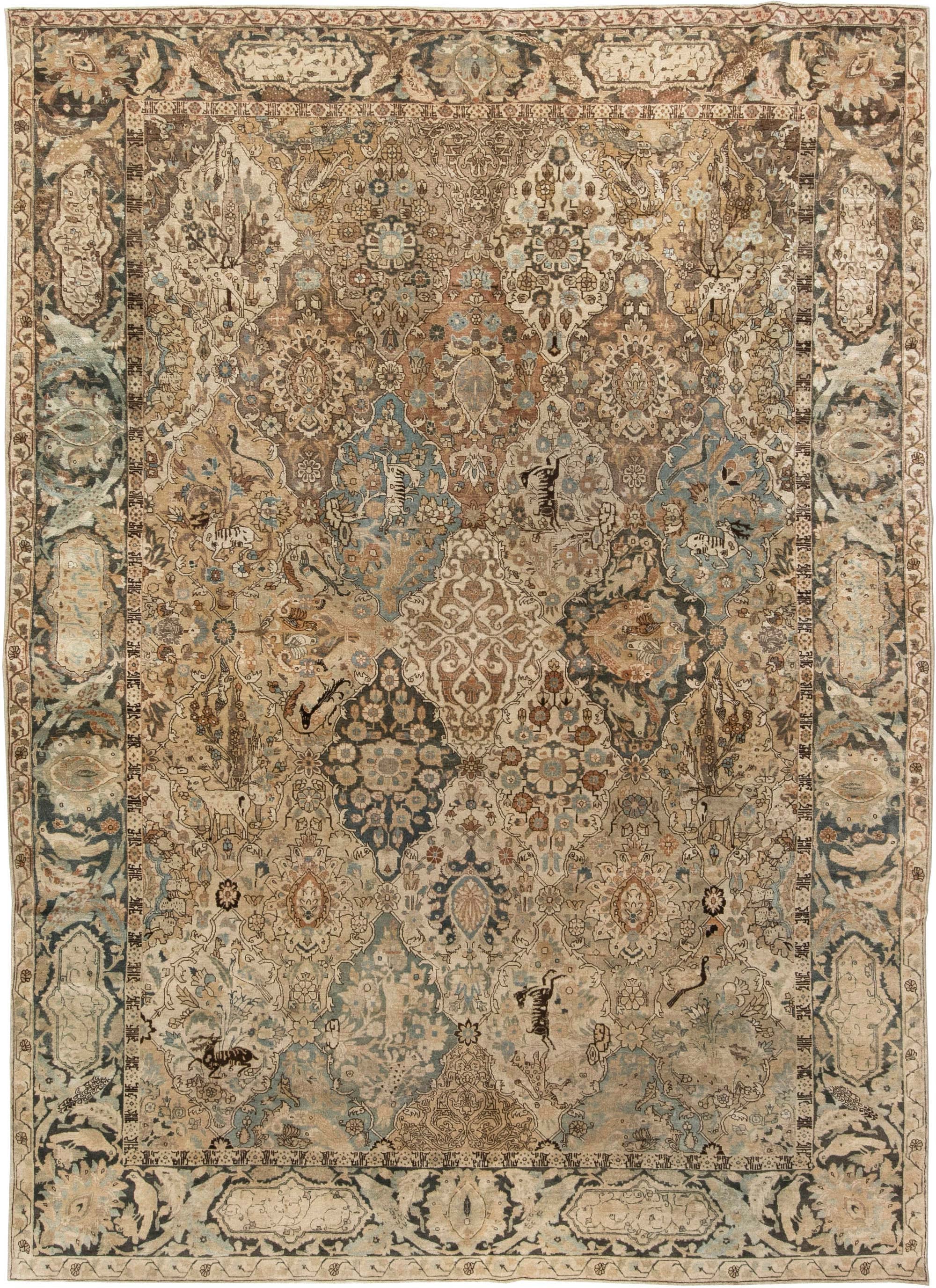 Doris Leslie Blau Tabriz Antique Floral Allover Soft Beige Rug - c. 1920 For Sale