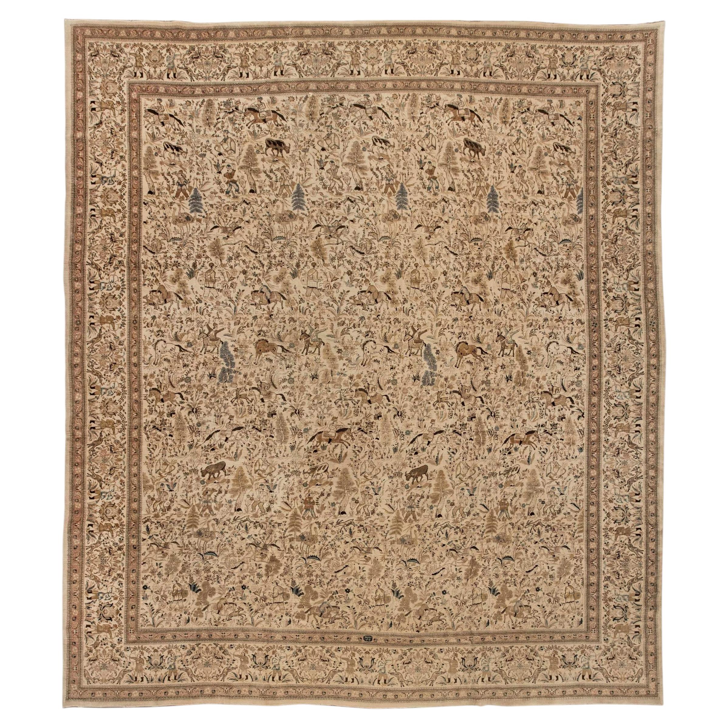 Doris Leslie Blau Tabriz Antique Floral Allover Warm Tan Rug - c. 1920