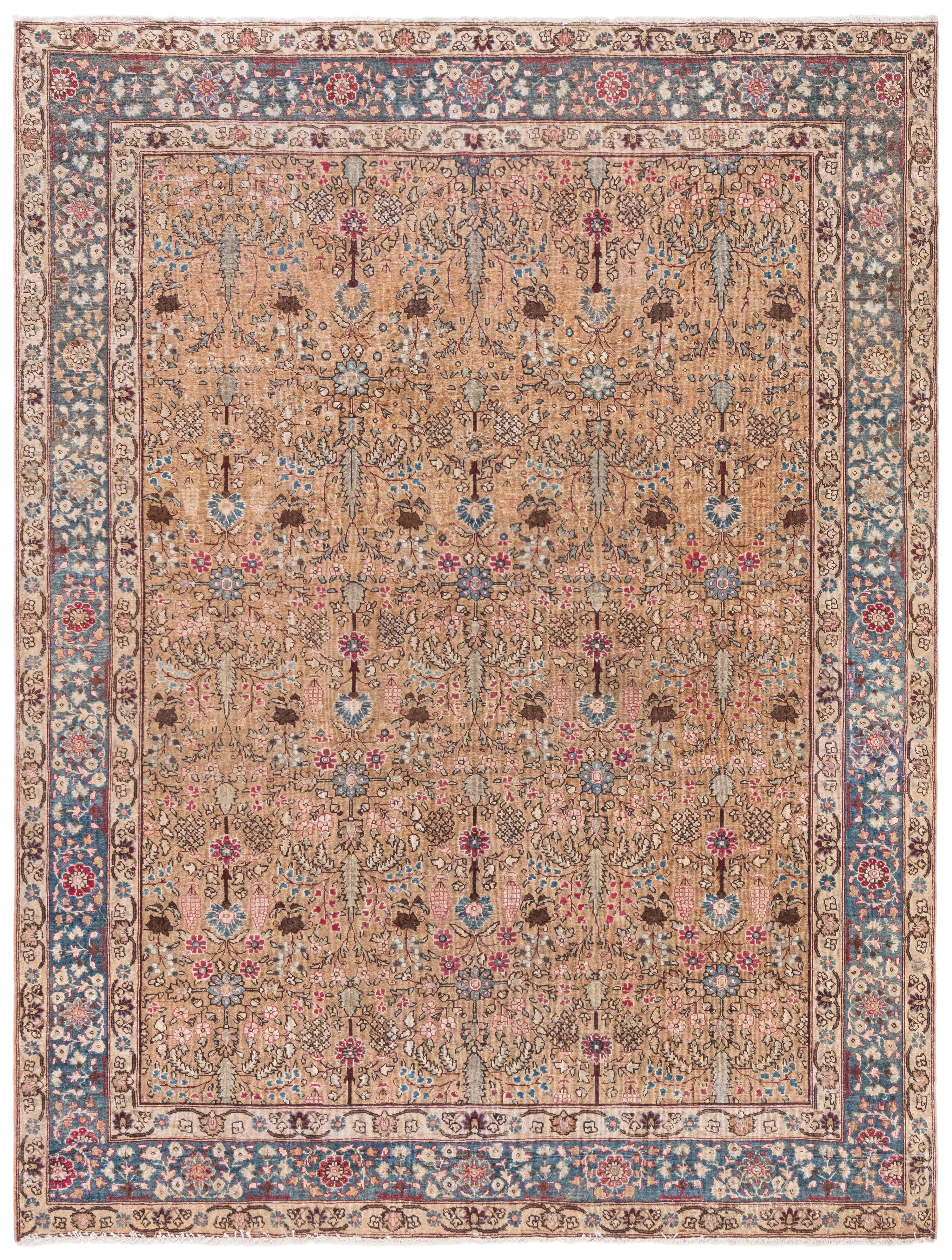 Doris Leslie Blauer antiker persischer Täbris-Teppich aus Terrakotta in Blau im Angebot